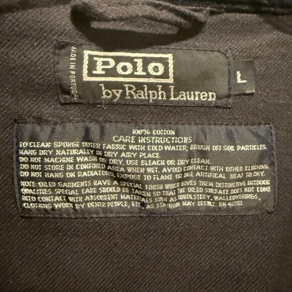 Vintage Polo Ralph Lauren Oil Cloth Waxed Harrington Jacket Black Watch Plaid L - Picture 5 of 6